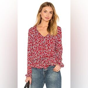 Rails "Beaux" Top in Red Floral Long Sleeve Button Down Patriotic Blouse Medium